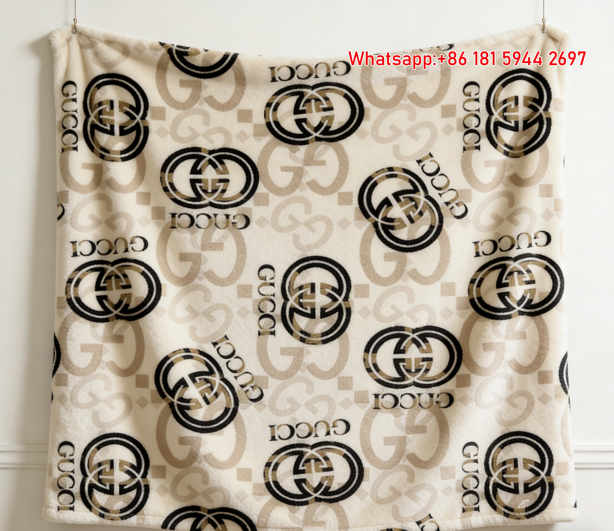 Gucci GG Monogram Beige Flannel Blanket Neutral Wall Decor throw blankets IMG_2599